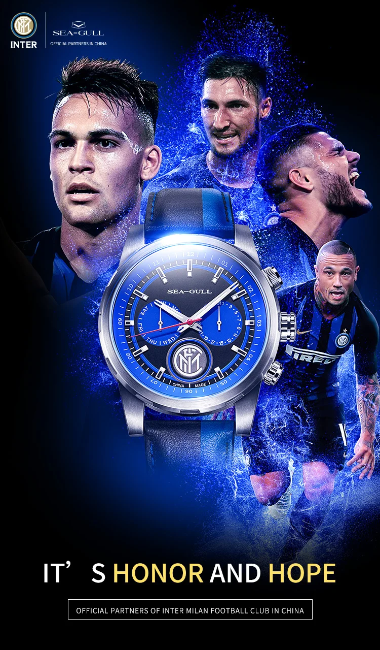 Часы с Чайкой автоматические механические часы Inter Milan Ограниченная серия несколько часовых поясов Календарь Неделя черные кожаные мужские часы