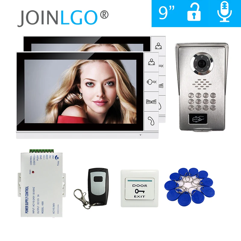9 &quotзапись видео домофонный дверной звонок телефон 2 монитора комплект RFID код