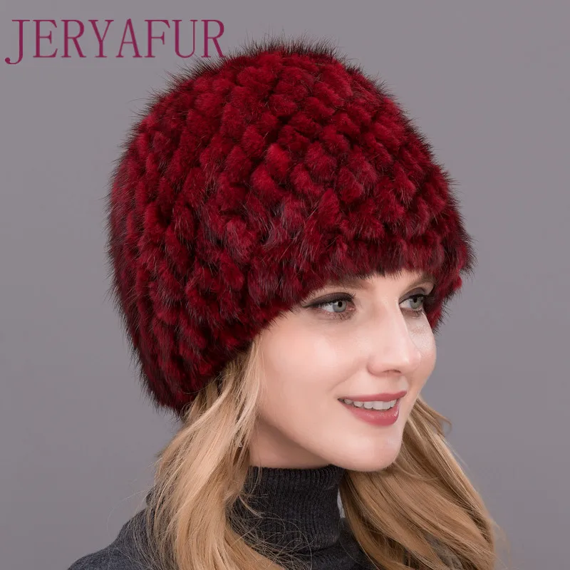 Женская шапка из меха норки JERYAFUR зимняя вязаная в форме ананаса лисы лыжный шлем |