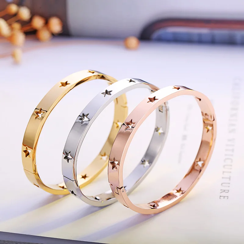

Hot Sale Hollow Star Gold Color / Rose Gold Color / Silver Color Stainless Steel Bangle
