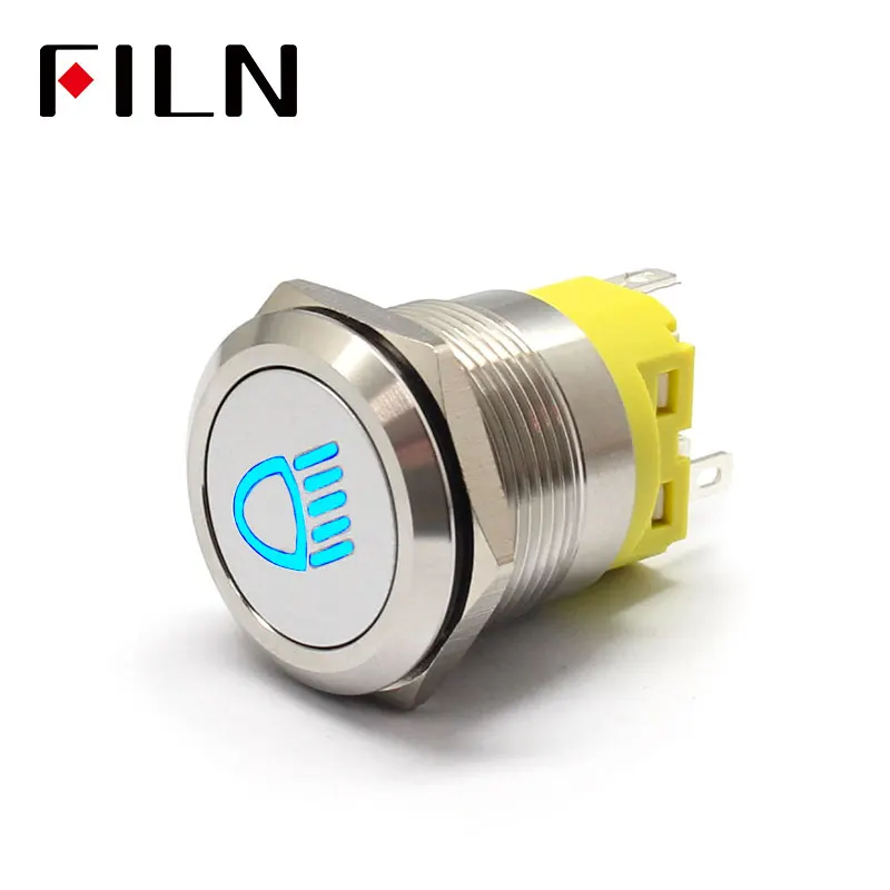 Светодиодный металлический кнопочный переключатель в серебряном корпусе 22 мм 12