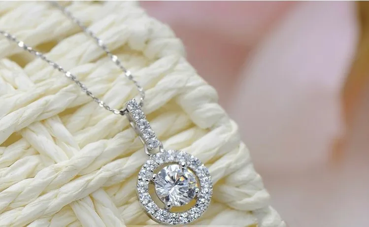 

Test Positive Genuine 14K White Gold Engagement Pendant Necklace 1Ct Diamond Pendants Accessories Women Romantic Gift