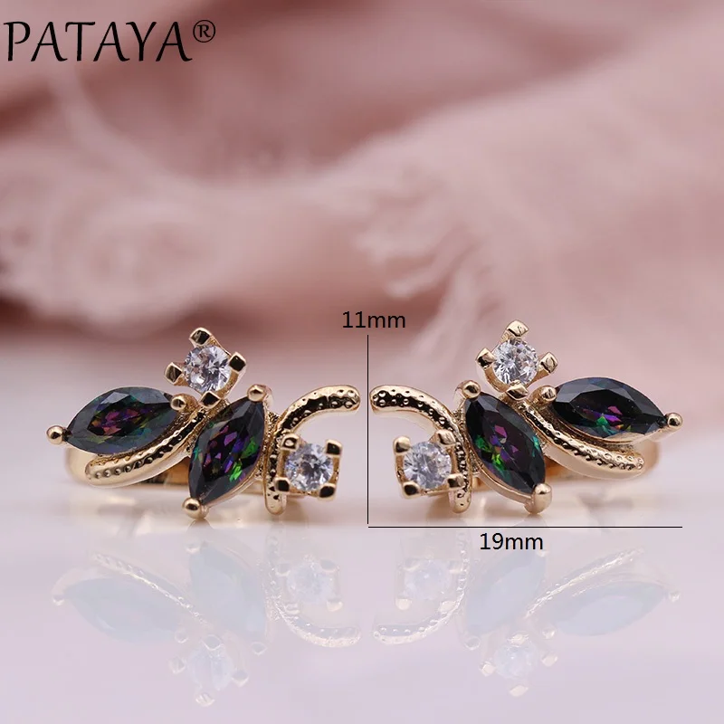 PATAYA, новинка 585, серьги из розового золота, индейка, антикварные, женские, модные, милые, Brinco, двойной конский глаз, зеленый, натуральный циркон, свисающие серьги