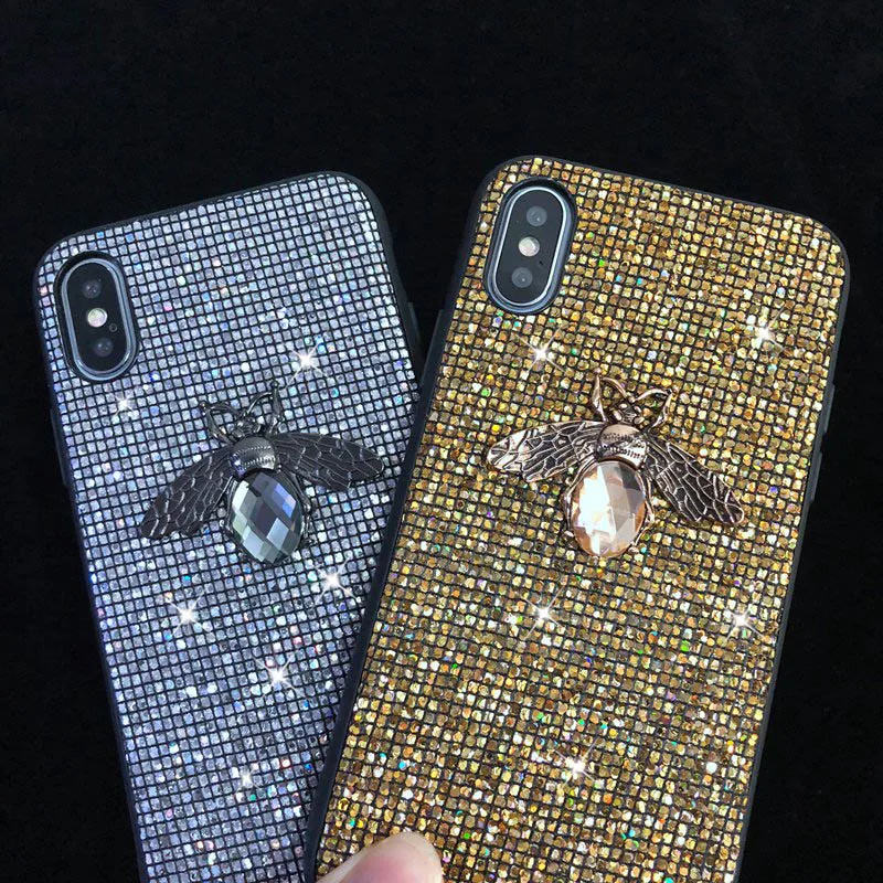 Роскошный 3D металлический пчелиный Блестящий силиконовый чехол для iPhone X XR XS MAX 8 7