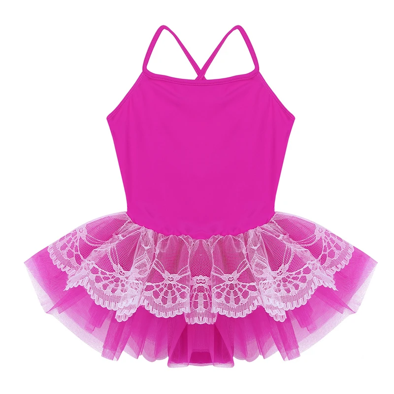 Kids Girls Spaghetti Straps Layered Lace Ballet Tutu Dance Leotard Mesh Dress Gymnastics Children Stage Wear | Детская одежда и