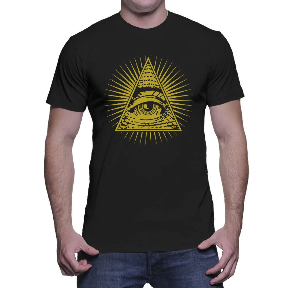 Золотой Мужская футболка с принтом пиццы Всевидящее Око Illuminati Freemason подарок хип