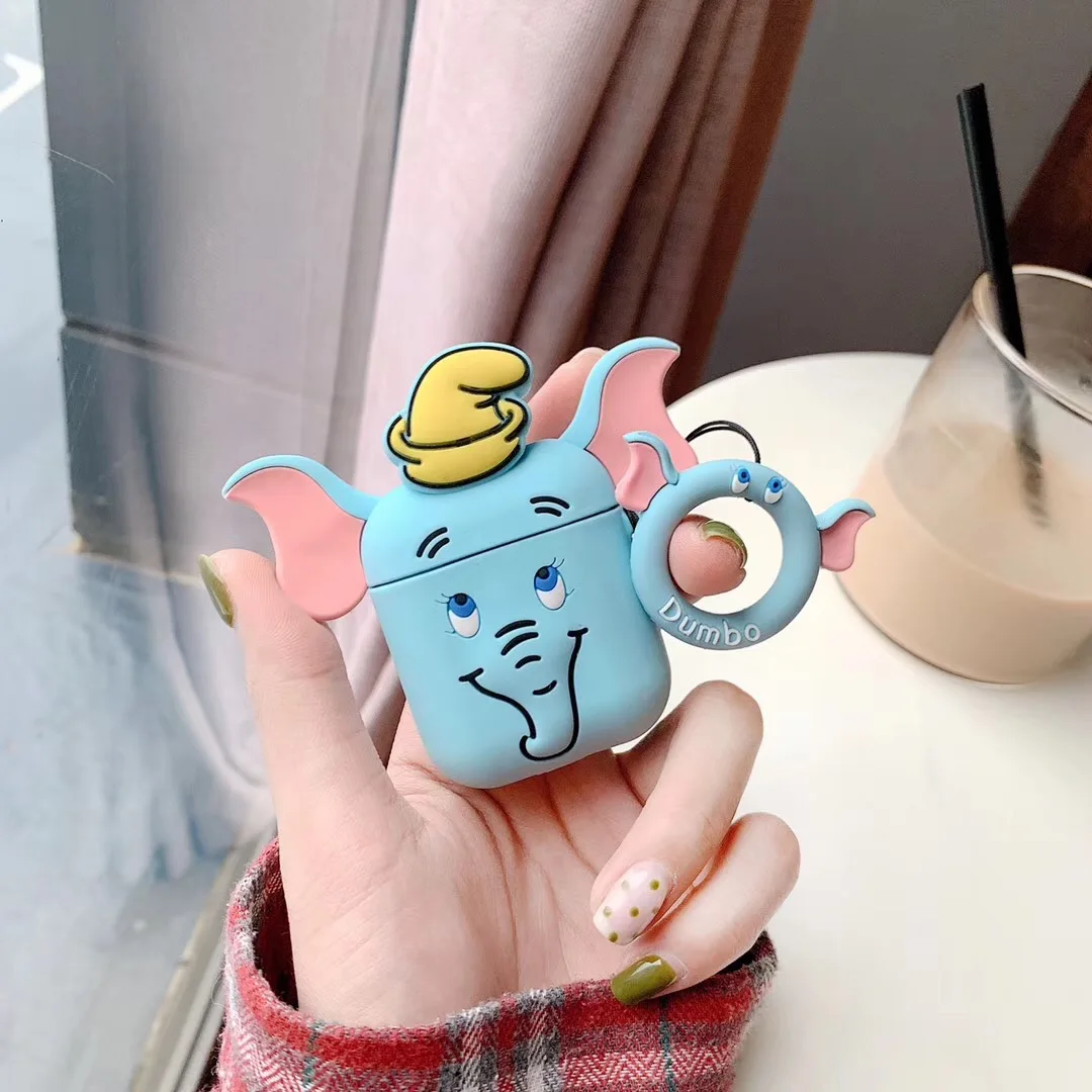 Cute 3D Dumbo Flying Elephant Silicone Wireless Earphone case For Apple AirPods Box Headset Fundas Lanyard DOLL for box |