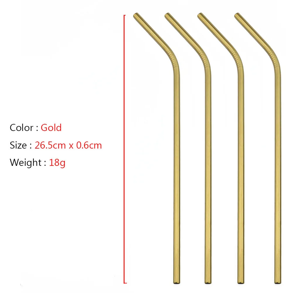 26.5cm Bend Gold 4 шт./лот многоразовые нержавеющая сталь металл прямые изогнутые питьевой соломы с 1 Очиститель кисточки домашний бар посуда для напитков - Цвет: 26.5cm Bend Gold