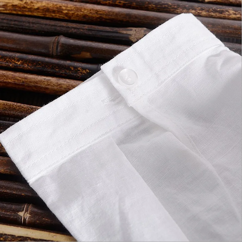 Мужская льняная рубашка с коротким рукавом Повседневная белая цветочным принтом