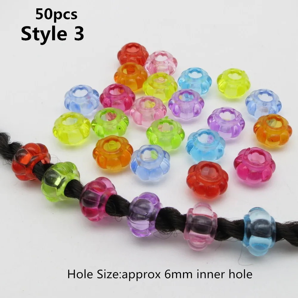50pcs Style 3 20 шт-50 шт пластиковые цветные прозрачные детские косички для вязания крючком, косички для волос, страшные бусины, кольца, заколки, аксессуары для волос - Цвет: 50pcs Style 3