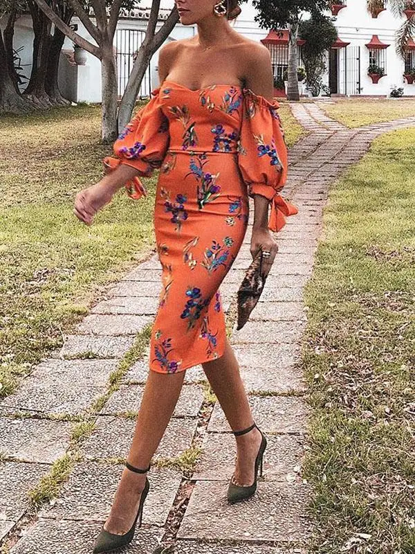 Платье с открытыми плечами и цветочным принтом vestidos mujer одежда vetement femme kleider