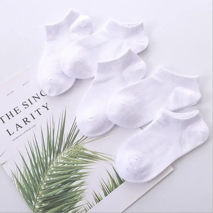 

2021New children socks pure color white cotton thin mesh summer kids student boat socks 5 pairs pack