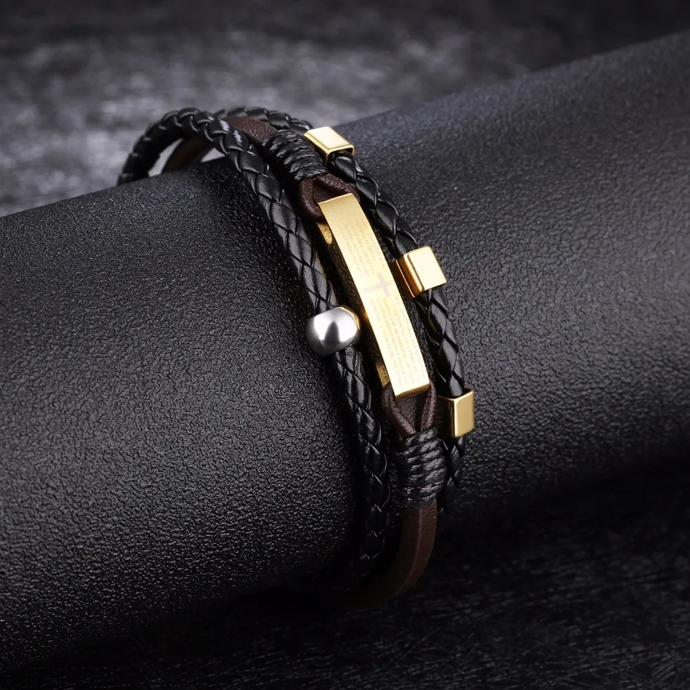 MNWT мужские ювелирные изделия винтажный Многослойный черный кожаный браслет