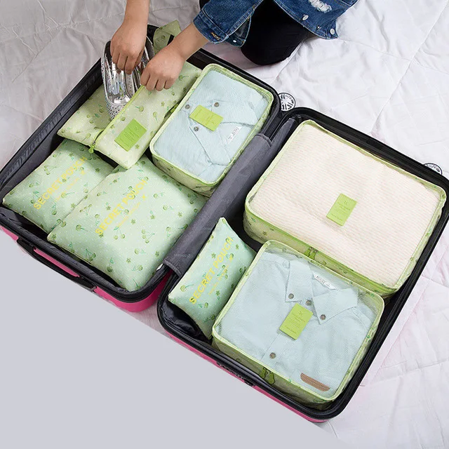 Green cherry Ruputhin Новинка, 7 шт./набор, высокое качество, ткань Оксфорд, MS, дорожная Сетчатая Сумка в сумке, органайзер для багажа, упаковка, органайзер для одежды - Цвет: Green cherry