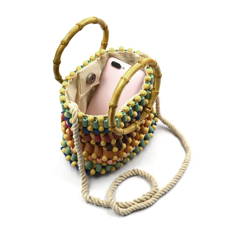 Женская плетеная Сумка из бамбука ручной работы летняя пляжная сумка с цепочкой