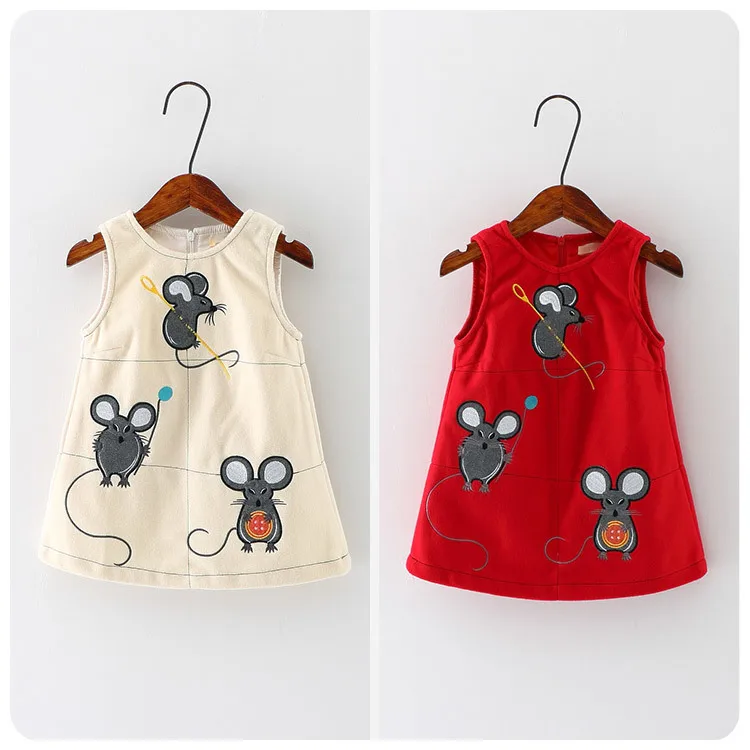 Autumn Korean Children's Garment 2016 New Pattern Girl Baby The Little Mouse Dress Girl Concise Princess  Vest