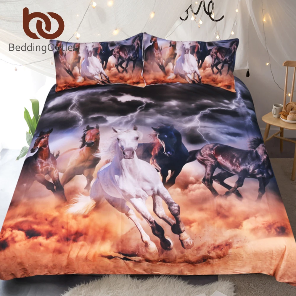 Постельные принадлежности Outlet Horses Постельный набор 3D Dusty Lightning принтованный пододеяльник двойной для взрослых покрывало для кровати фотография постельное белье 3 шт