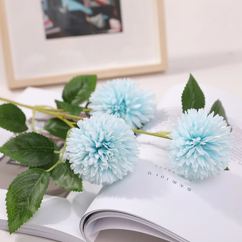 Blue Xuanxiaotong 1 шт. 3 головы большие ветви одуванчика искусственные цветы для дома свадебные украшения стола Осенняя Цветочная композиция - Цвет: Blue
