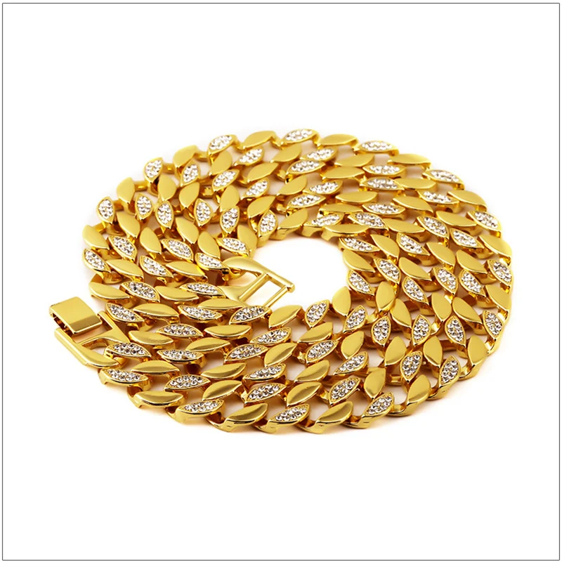 

Top Quality Luxury Hip Hop Style Gold Finish Iced Out Chain Men Jewelry Cuban Necklace For Full Zircon Cuban Chain Solid Heavy