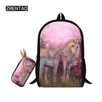 zrentao 3d unicorn printed backpack girls mochilas school bags with pencil case double shoulder bags rugzak women travel bags
