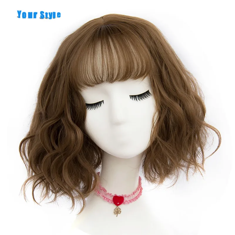 Stylish 43-Color Short Wavy Synthetic Wigs with Bangs for Women's Black, Brown, and Natural Hair Hairstyles image 5