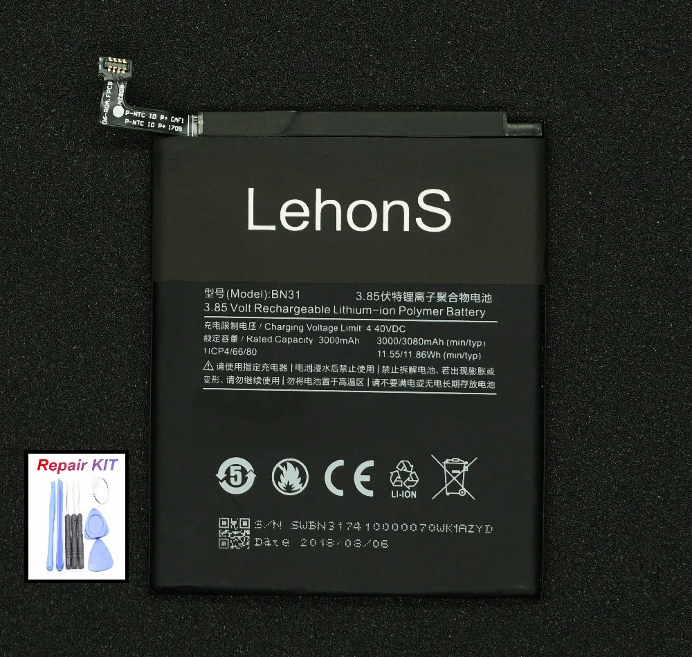 LehonS 1x3000 мАч/11.55Wh умная запасная батарея для мобильного телефона Xiaomi Mi 5X Mi5X/Redmi Note