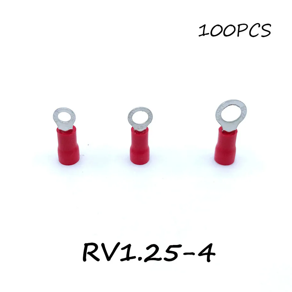 Клеммный блок с кольцевой изоляцией 100 шт. RV1.25-4 красный кабель провод