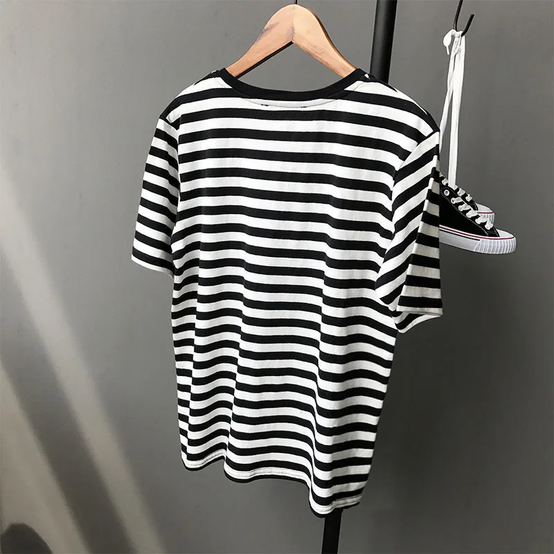 Для женщин Черный Белый o-образным вырезом в тонкую полоску Топы корректирующие