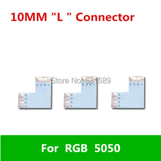 

Wholesale 100pcs 10mm RGB LED Connector "L" Shape For 5050 Strip light
