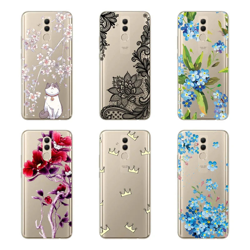 Чехол для huawei mate 20 lite силиконовый черный мягкий чехол из ТПУ с цветочным рисунком