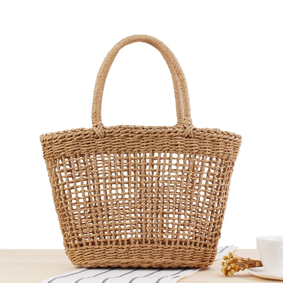 

Fashion Hollow Out Straw Weave Handbag Women Casual Tote Bag Summer Beach Travel Bag Rattan Knitted Hole Clutch Bag