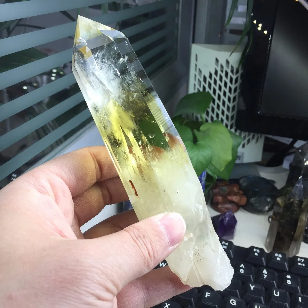 155 мм Желтый цитрин кварцевый кристалл обелиск башня 6 граней рок натуральный