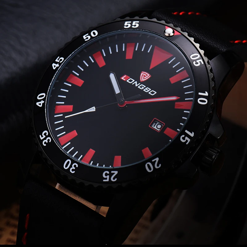 LONGBO Men Fashion Luxury Gerner Leather Watch Big Dial Waterproof Quartz Wrist Top Qualiry Watches 80186 | Наручные часы