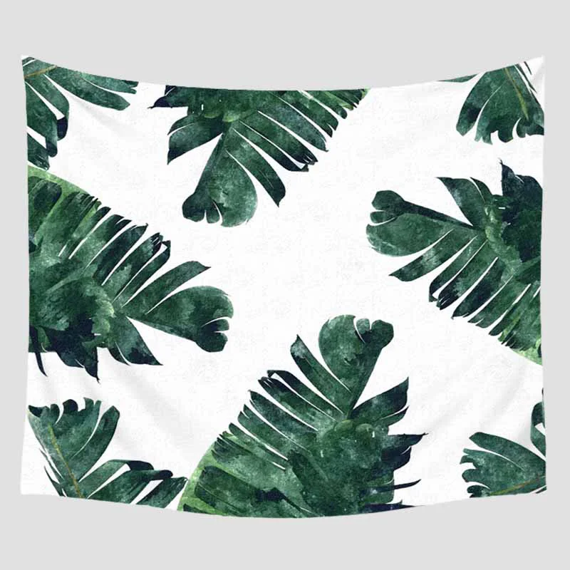 Настенный гобелен с принтом зеленых листьев декор для путешествий пикника пляжа