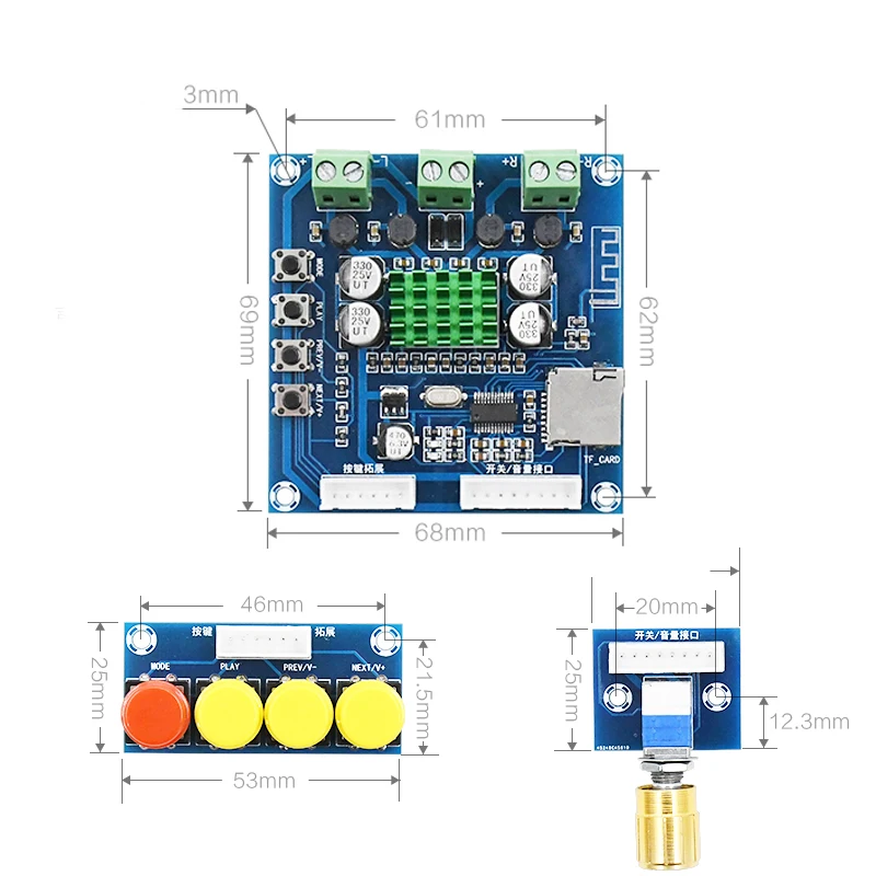 Bluetooth цифровой усилитель мощности двухканальный 2*15 Вт DC 12-24 В Поддержка TF карты беспроводной Bluetooth DIY аудио усилители комплект