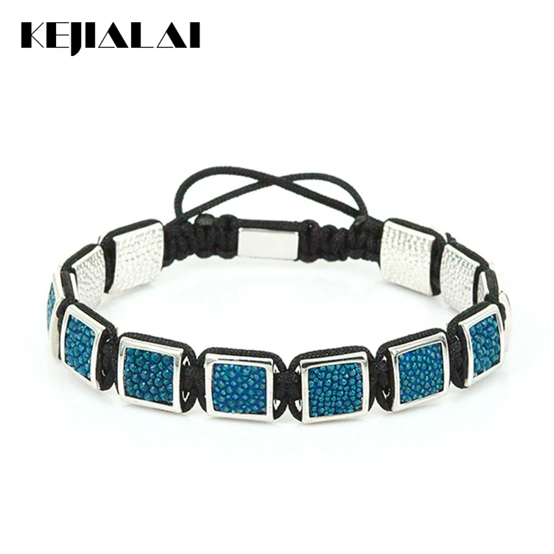 Fashion Stingray Leather Macrame Bracelets Men's Genuine Square Bead Charm Bracelet for Men Luxury Style | Украшения и