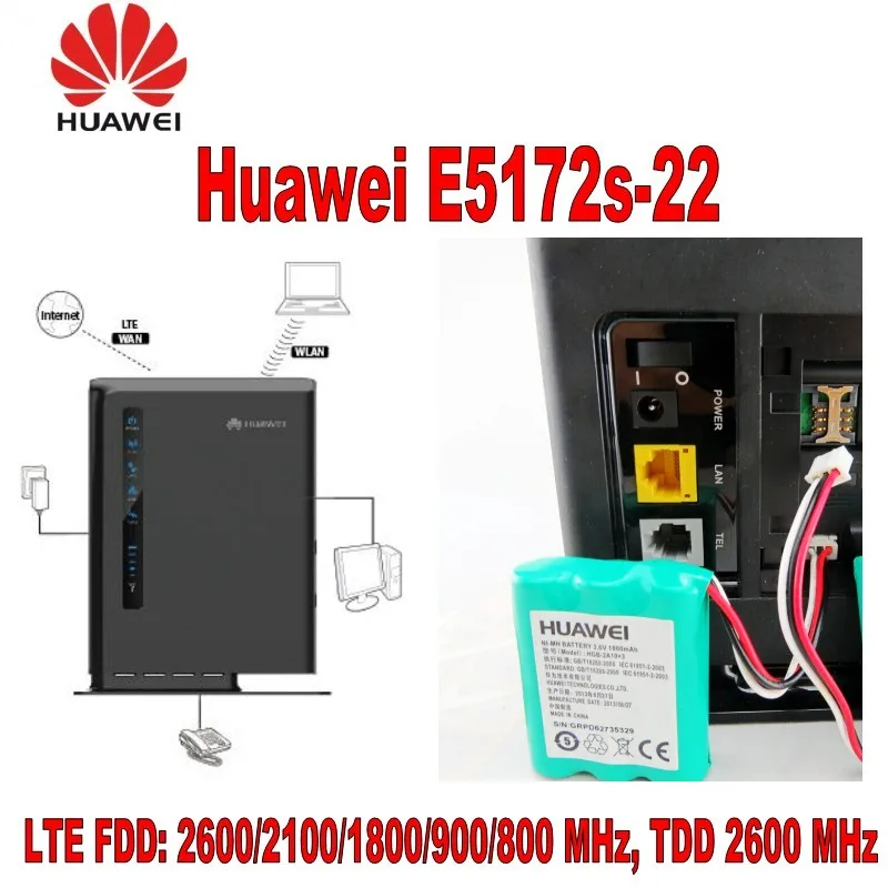 

Huawei E5172s-22 4G LTE WLAN-Router 150Mbit (LTE / HSPA+) 1000mAh Battery