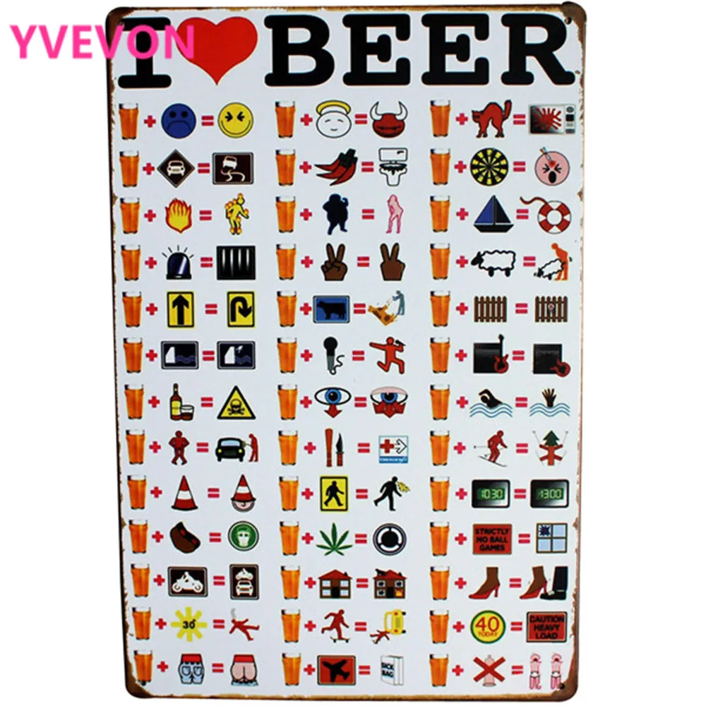 Винтажный металлический знак пива I LOVE BEER ретро жестяная чума для ресторанного