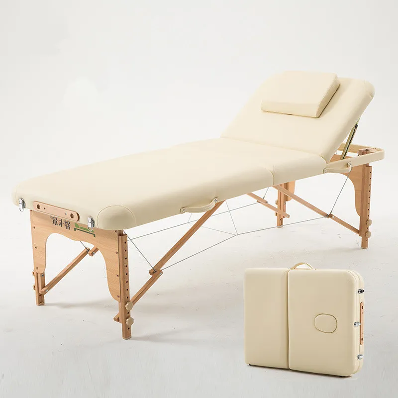 

70cm Wide 3 Fold Portable Massage Table Hardwood Frame Adjustable Spa Bed Tattoo Beauty Salon Furniture Folding Message Bed