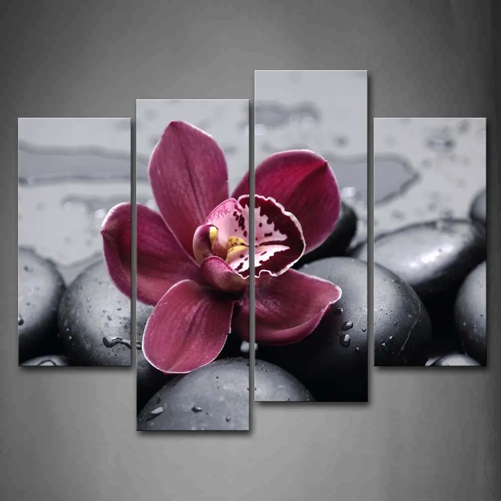 

Dark Red Orchid On Cobblestones Wall Art Painting Pictures Print On Canvas Flower For Home Modern Decoration Drop shipping