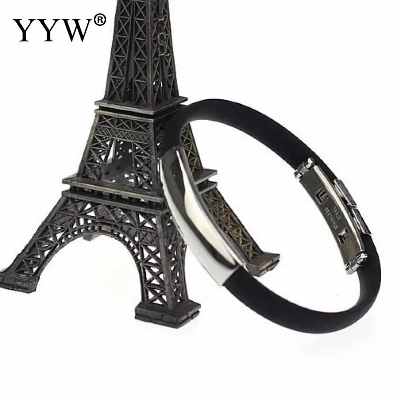 New Fashion Street Stainless Steel Chain Black Silicone bracelet Wristband Cuff Bangle Male Accessories Jewelry | Украшения и