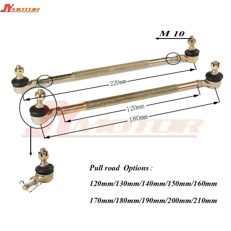 

M10 120/130/140/150/160/170/180/190/200/210mm Ball Joiner Bolt Tie Rod 50cc 70cc 110cc Quad Dirt Bike ATV Go Kart Dune Buggy