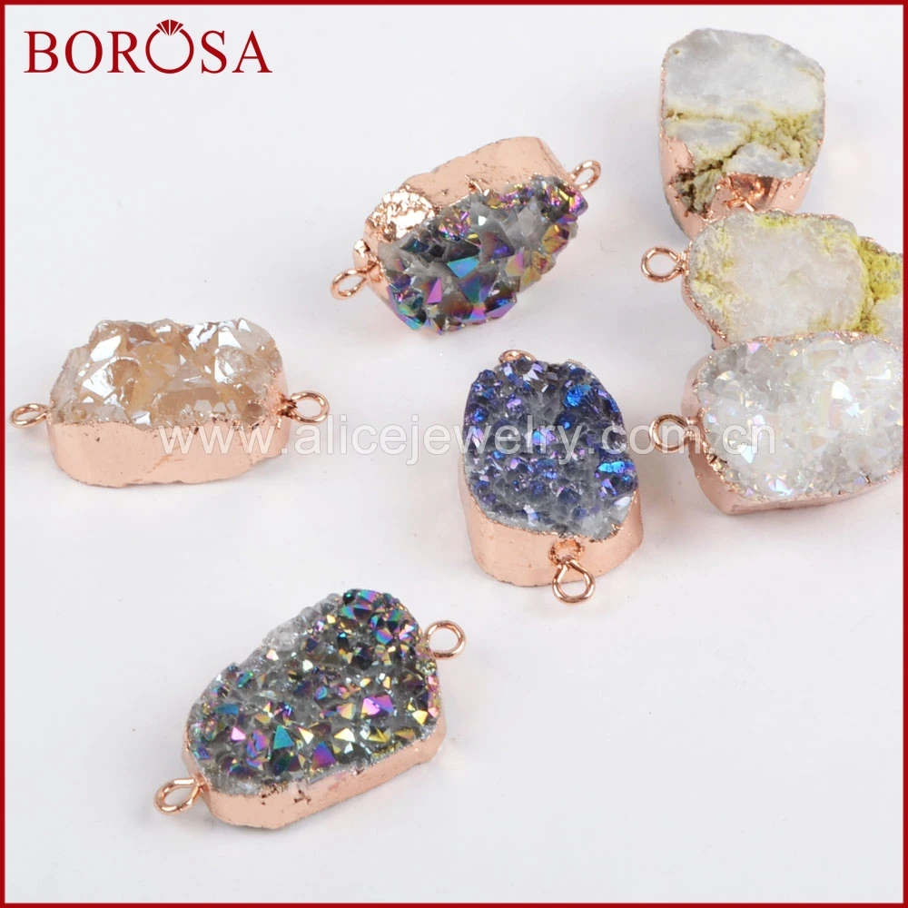 BOROSA 10 шт. розовое Золотая радужная Титан Druzy разъемы Модные Агат Drusy двойной