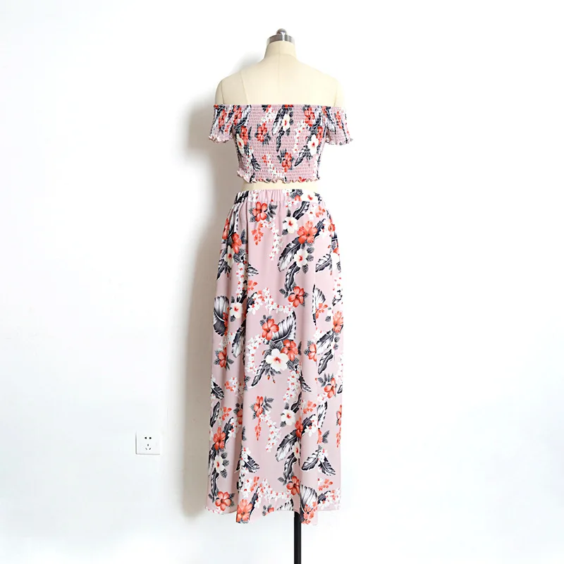 2018 Женский Повседневный комплект из 2 предметов с принтом летний топ открытыми