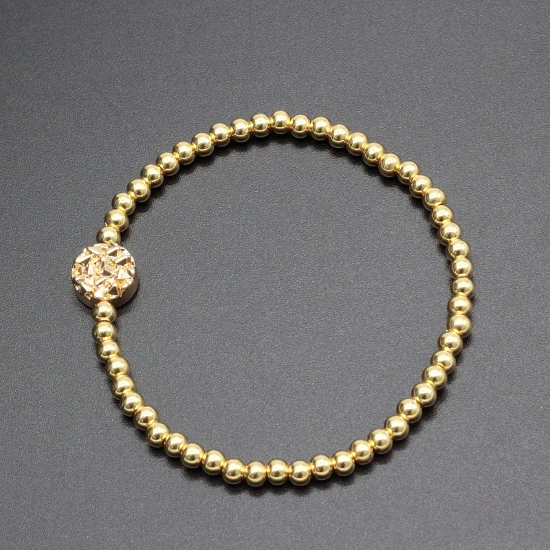 4mm Brass Beads Stretched Beaded Bracelets for Women Round Plate Crystal Cluster Hematite Charm Bracelet &amp Bangle | Украшения и