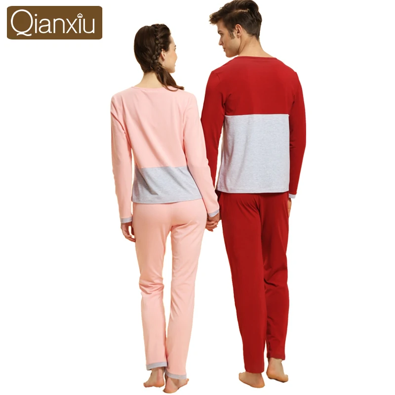 2020 Spring Women casual Patchwork Pajama sets Female Modal cotton Sleepwear suit Long sleeve t shirt + pants Plus size | Женская одежда