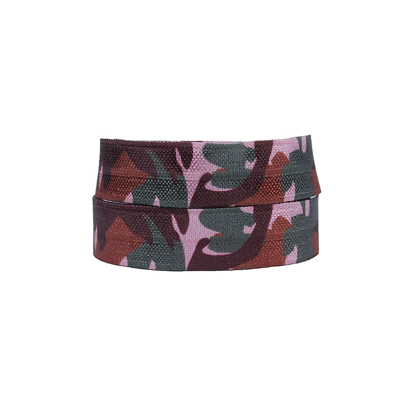 

Flora Ribbons heat transfer printed foe, 50 yards per lot camo design fold over elastic for garment accessories