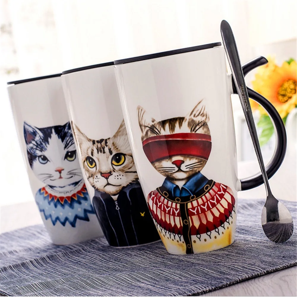 Керамическая кофейная кружка с крышкой в виде мультяшного кота семейная чашка