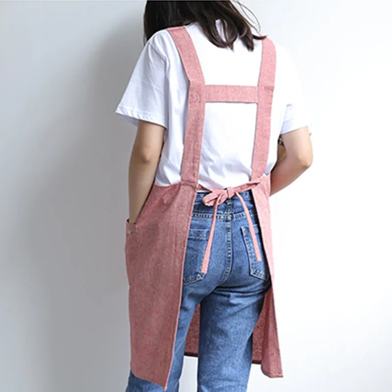 Длинный фартук из хлопка и льна бариста кафе официантки бара пекарни униформа