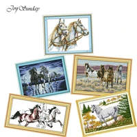 joy sunday counted cross stitch dmc 11ct 14ct animals patterns four horses embroidery needlework sets printed canvas home decor